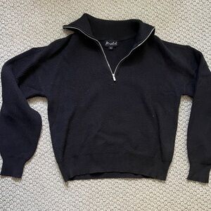 Women’s Ribbed Black Turtle Neck Half Zip Pullover Sweater